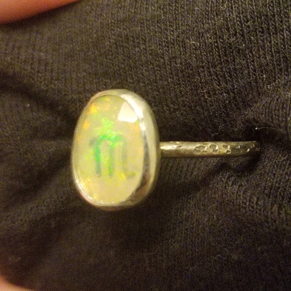 Sterling Silver Scorpio Zodiac Symbol Opal Ring - Picture 2 of 4
